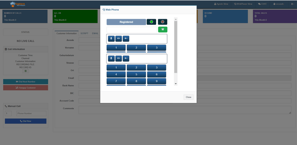 Agent dashboard: vicidial