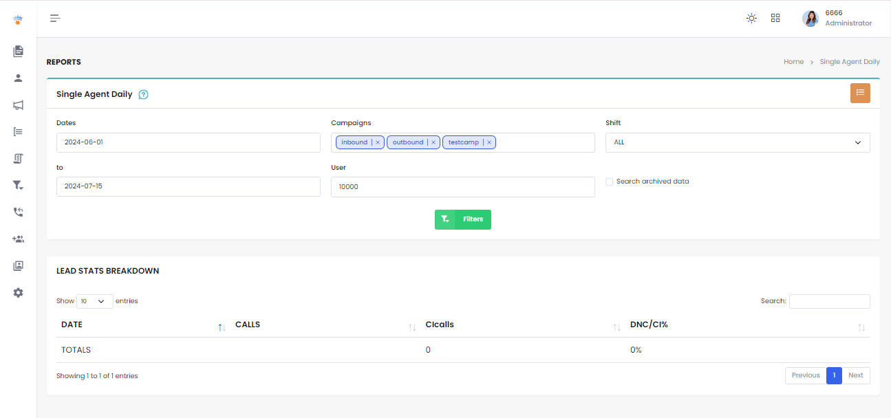 Call Center agent report Operations through Agent Reports
