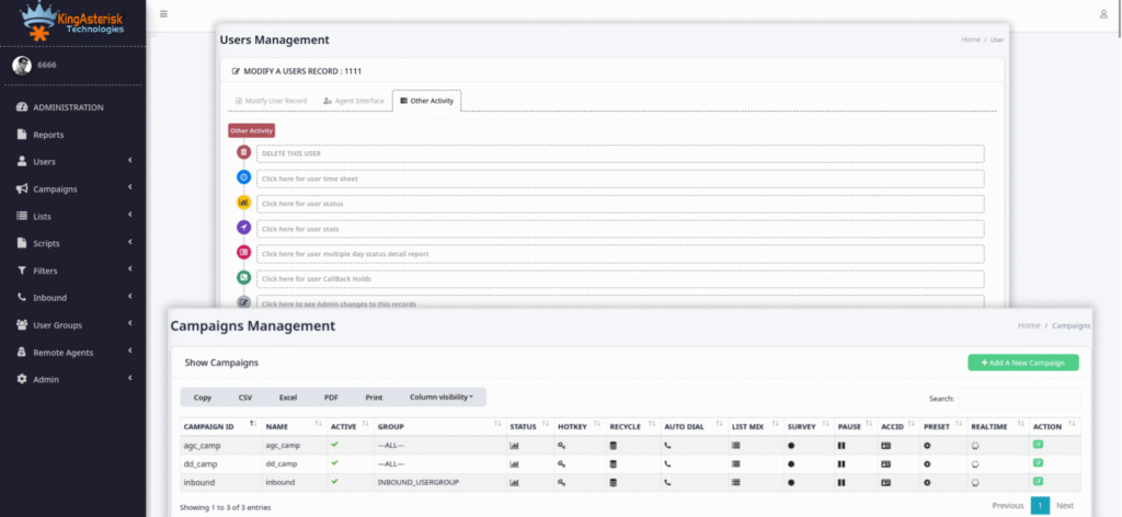 ADMINISTRATION Campaigns & modify user
