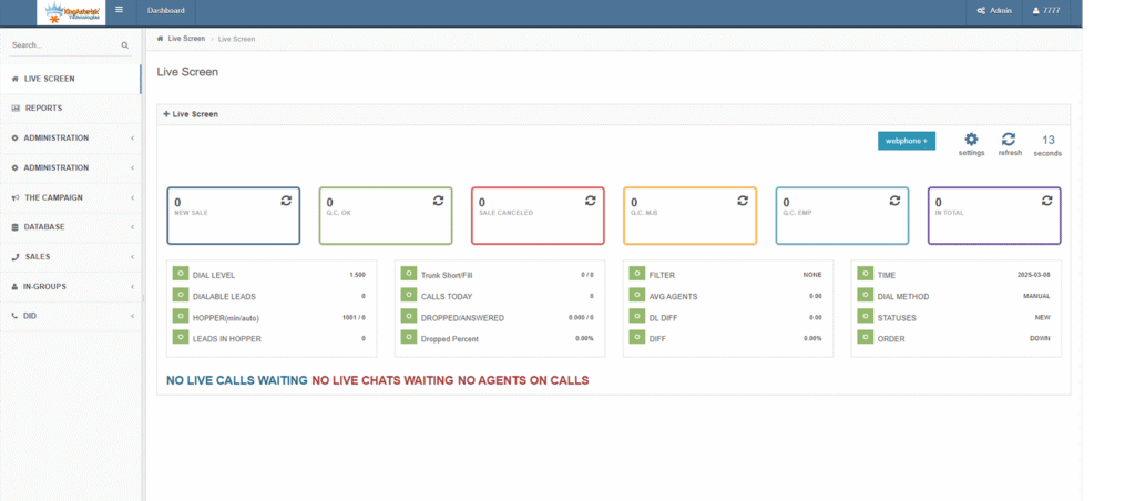 admin live dashboard