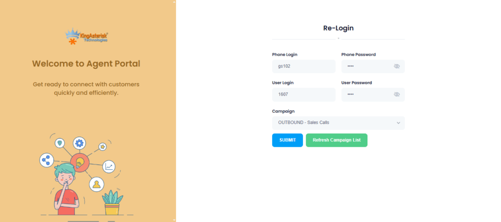 Vicidial Agent login screen 