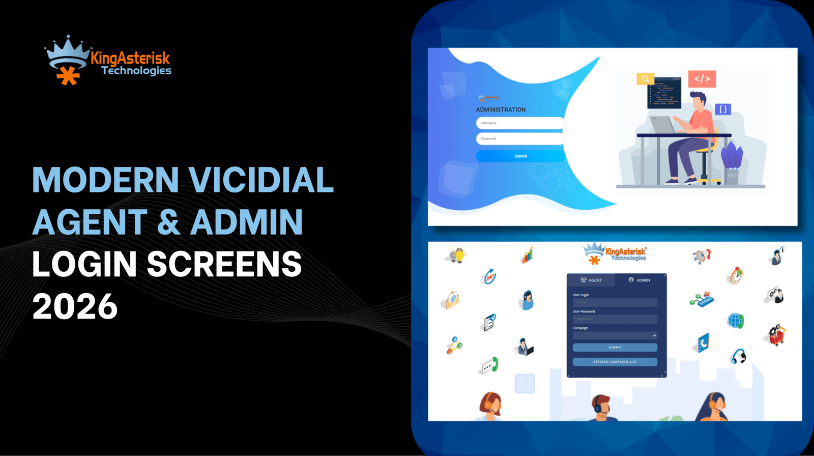 Modern VICIdial Agent & Admin Login Screens 2026
