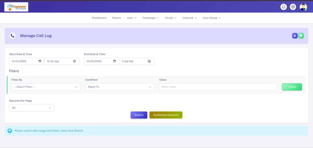 Vicidial outbound call log