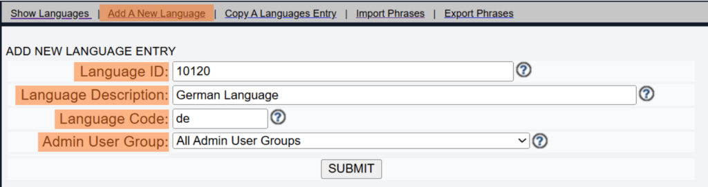 Vicidial Create a New Language Entry
