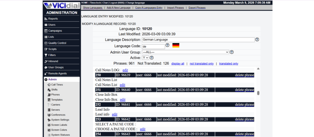 vicidial Language Successfully Changed