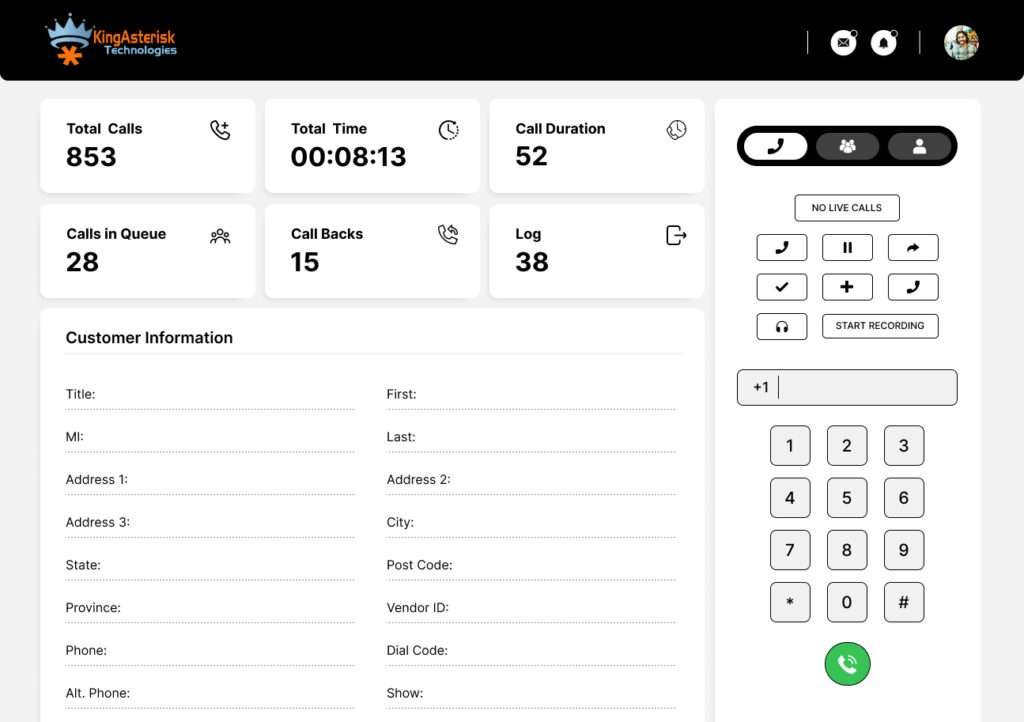 VICIdial Webphone Agent Dashboard with customized interface and workflow overview