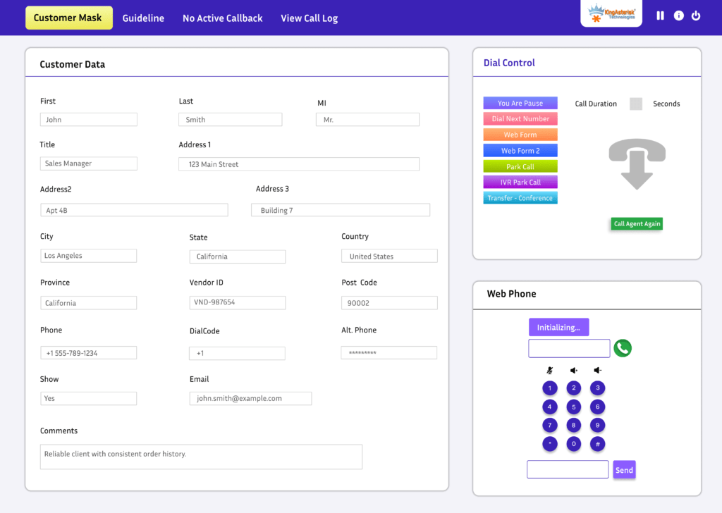 VICIdial Webphone Customization showing call controls and dial pad for agent interface