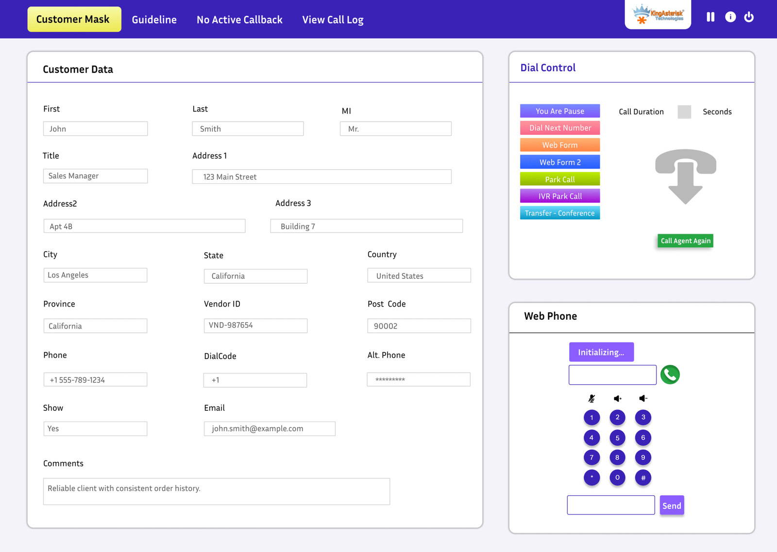 VICIdial Webphone Customization showing call controls and dial pad for agent interface