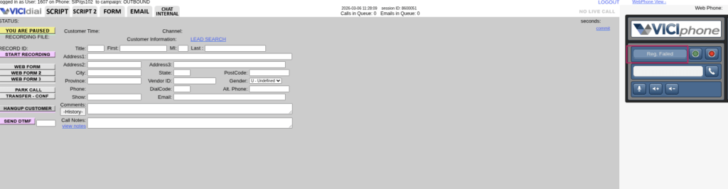 vicidial webphone registration failed status error
