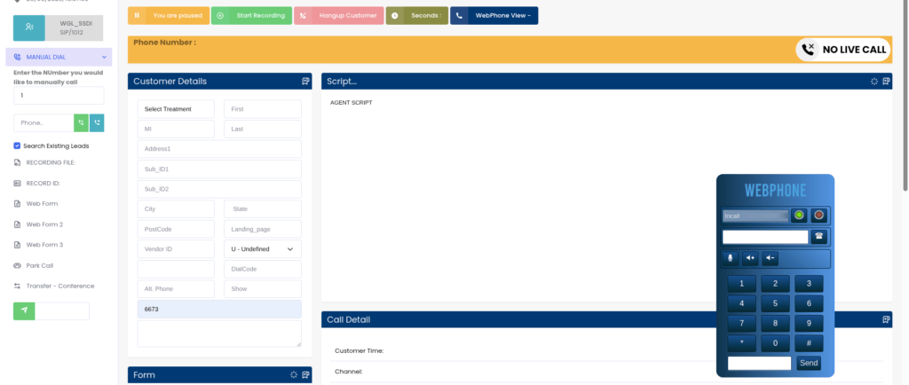 Agent Phone Login WebRTC Registration Screen phone registeredready status