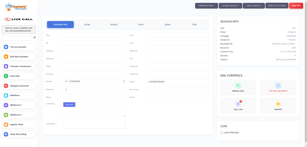 Custom VICIdial Agent Interface
