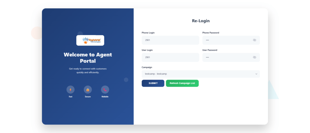 VICIdial agent login interface