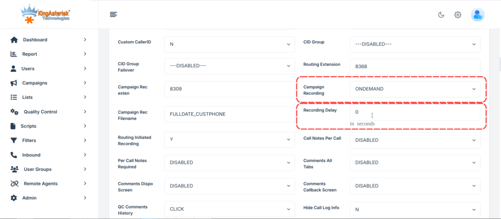 VICIdial Campaign Recording Settings